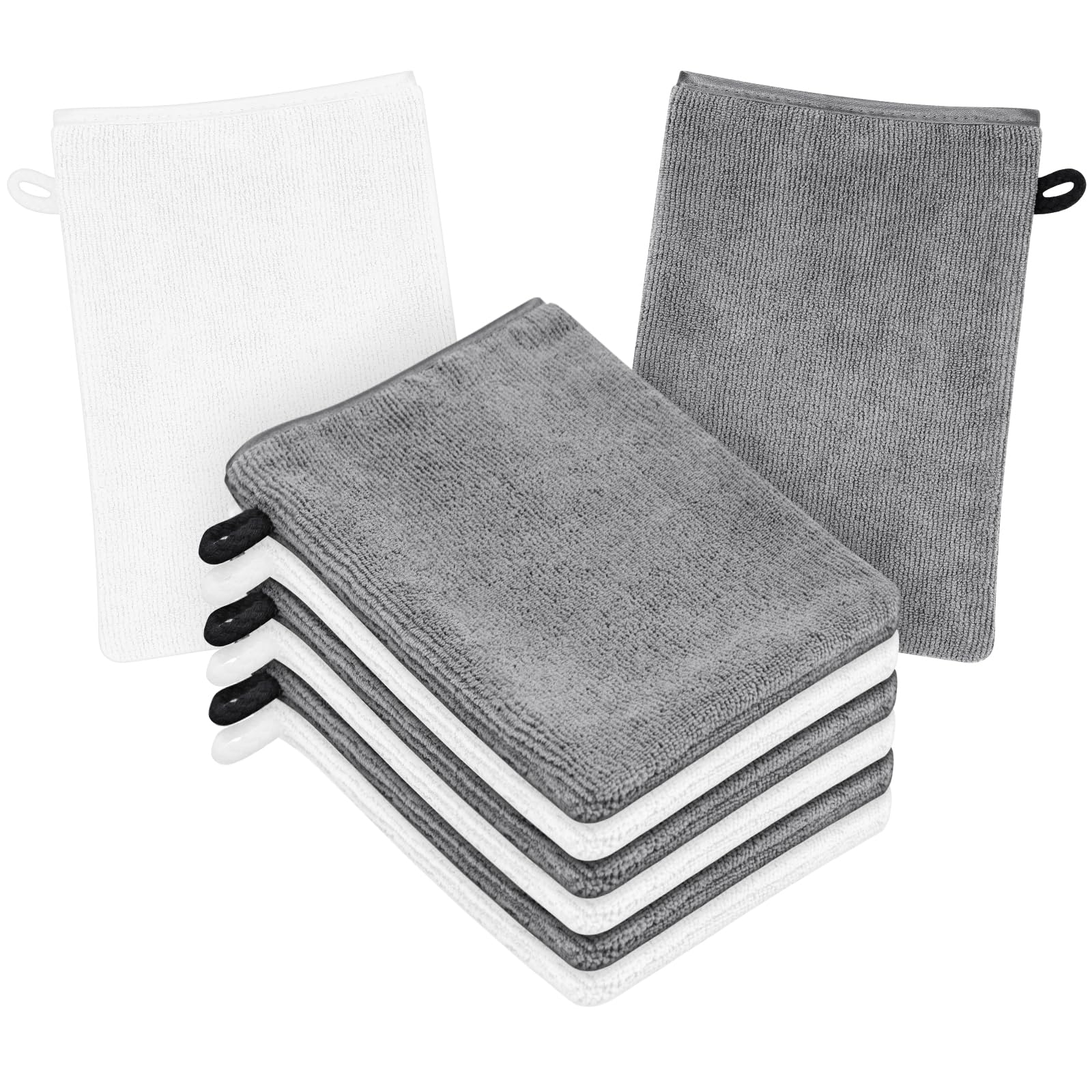 HOTUT 8 Pack Microfiber Body Wash Mitts, 15x20 cm Flannels Soft Shower Face Mitts, Face Cleansing Mitts, Soft Face Mitten, Bath SPA Cloth, Reusable Makeup Remover Mitt Gloves (White, Gray)