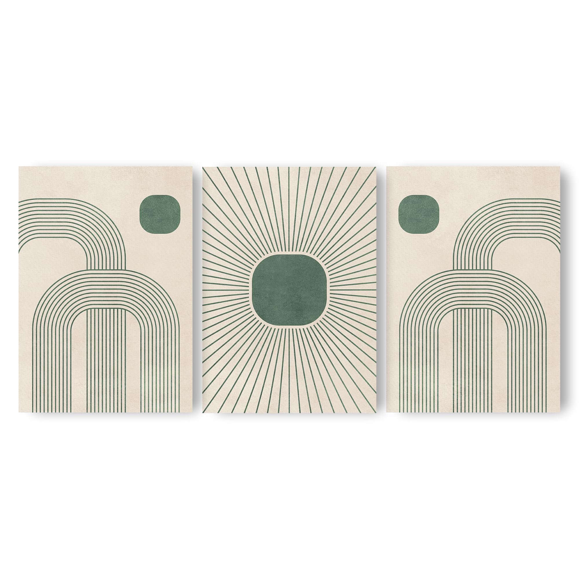 Adam and Alice – Premium Unframed Boho Wall Art Print – Textured Minimalist Modern Boho Line Art - Home Decor for Living Room Stairs Bedroom Office Neutral/Green - A4 – Set of 3