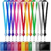 12 Pack ID Badge Holders with Retractable Lanyards Colorful Retractable Lanyards with Horizontal Leather ID Badges for Office, School, Travel