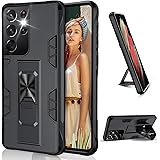 Migeec Compatible with Samsung Galaxy S21 Ultra 5G Case with Kickstand and Metal Ring Slim Durable Shockproof Phone Case，Blac