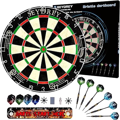 Seydrey Dartscheibe Kork Dartscheibe mit Pfeilen Offizielles Steeldartscheibe Dartscheibe Steeldart Dartscheibe Set 6 Dartpfeile Metallspitze,12 Flights,Rotierender Nummernrin