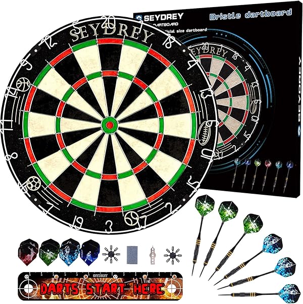 Seydrey Dartscheibe Kork Dartscheibe mit Pfeilen Offizielles Steeldartscheibe Dartscheibe Steeldart Dartscheibe Set 6 Dartpfeile Metallspitze,12 Flights,Rotierender Nummernrin