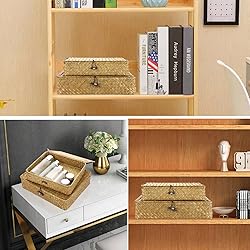 Hipiwe Set of 2 Flat Woven Wicker Storage Bins with