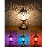 Baquler Large Globe Turkish Moroccan Table Lamp Handmade Vintage Moroccan Glass Lampshade Turkish Desk Lamp Bohemian Decorative Night Light for Bedroom, Living Room, LED Bulb Included (Bright)