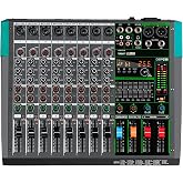 Depusheng PA8 Professional Audio Mixer Sound Board Console Desk System Interface 8 Channel Digital USB Bluetooth MP3 Computer Input 48V Phantom Power Built-in 256 Reverb Effect, Black
