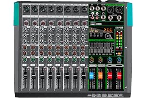 Depusheng PA8 Professional Audio Mixer Sound Board Console Desk System Interface 8 Channel Digital USB Bluetooth MP3 Computer Input 48V Phantom Power Built-in 256 Reverb Effect, Black
