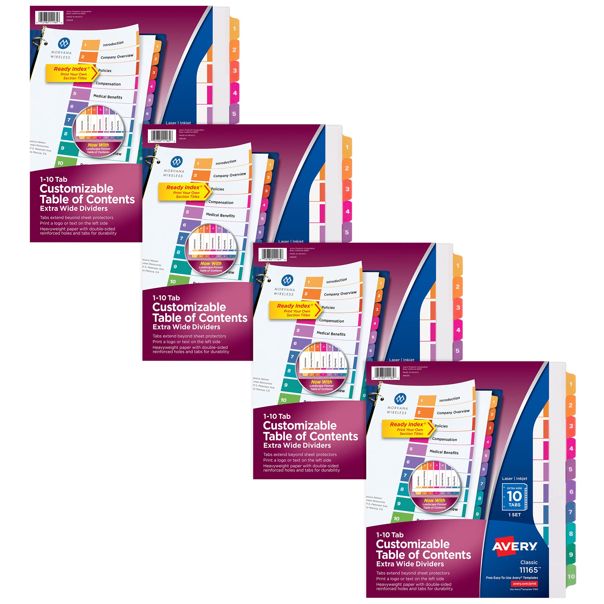 Avery Extra-Wide Dividers for 3 Ring Binders, 10 Tabs per Set, Customizable Table of Contents, Multicolor Tabs, Works Great with Sheet Protectors (4 Sets - 34776) (Pack of 9) Image