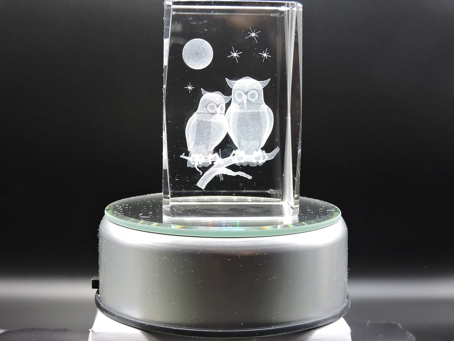 3D Glass Laser Cube with Owls Handmade