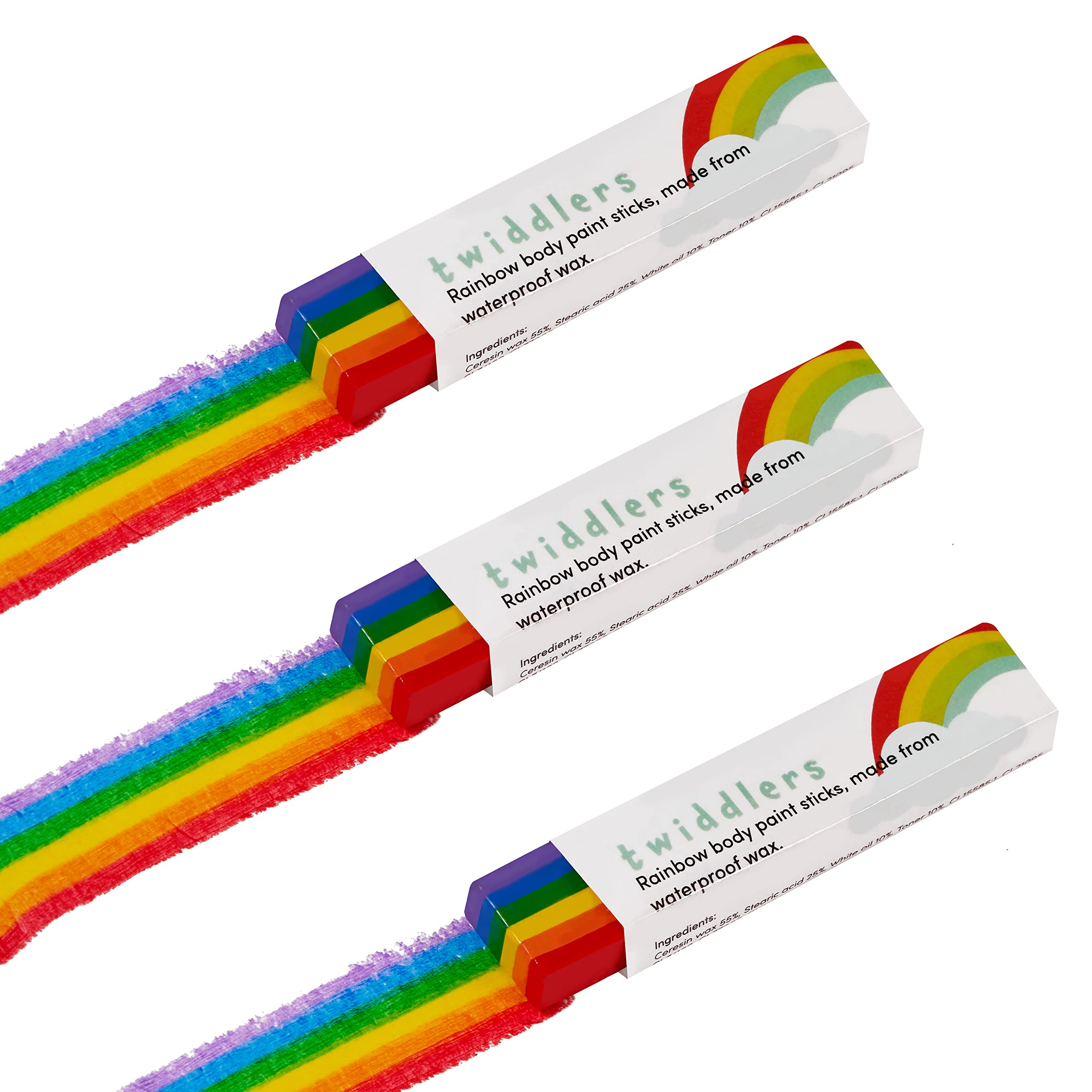 THE TWIDDLERS 3 Piece Rainbow Flag Face and Body Paint Sticks - Waterproof LGBTQ Make Up Accessories for Pride Celebrations, Festivals, and Parades