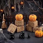Wesiti 14 Pcs Halloween Village Accessory Set Halloween Fairy Garden Decor | Halloween Miniature Figurines, Pumpkins, Black Cat, Hay Bales, Witch Pot, Broom and Fence, for Dollhouse Tabletop Party Decor