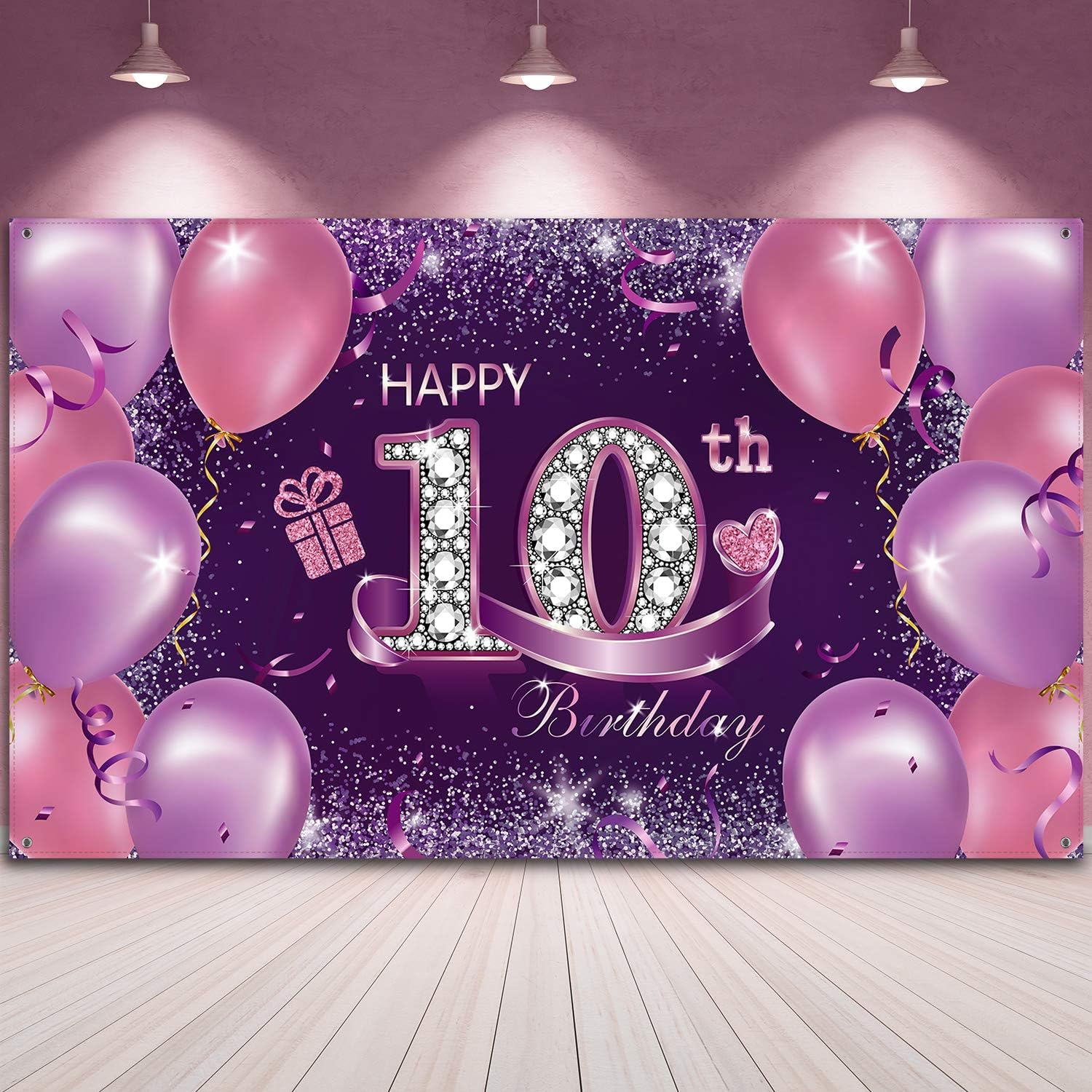 Happy Birthday Party Decorations, Large Fabric Pink Purple