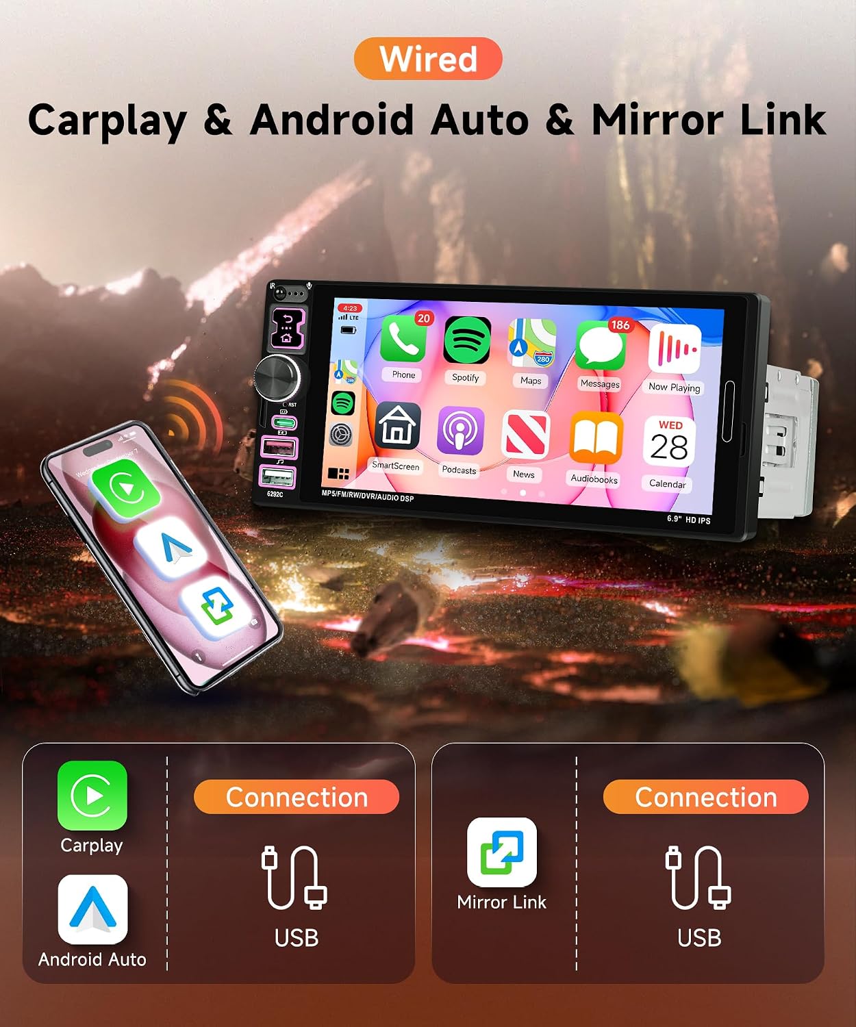 Wired Carplay, Android Auto, and Mirror Link Connection