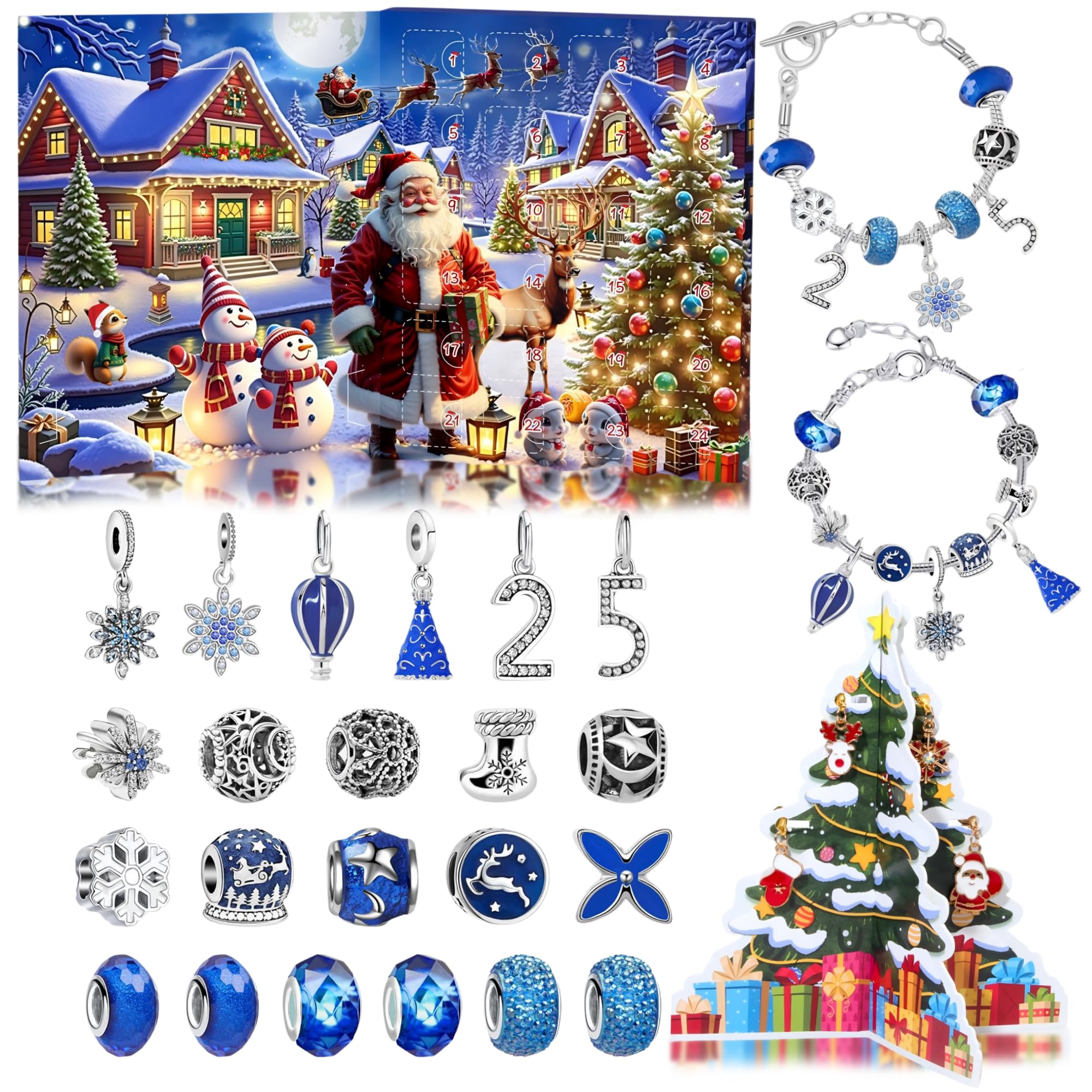 Meetyo DIY Bracelet Making Kit Advent Calendar 2025 - Blue Jewelry Crafts for Kids, 24-Day Christmas Countdown Activity Gift for Girls & Teens