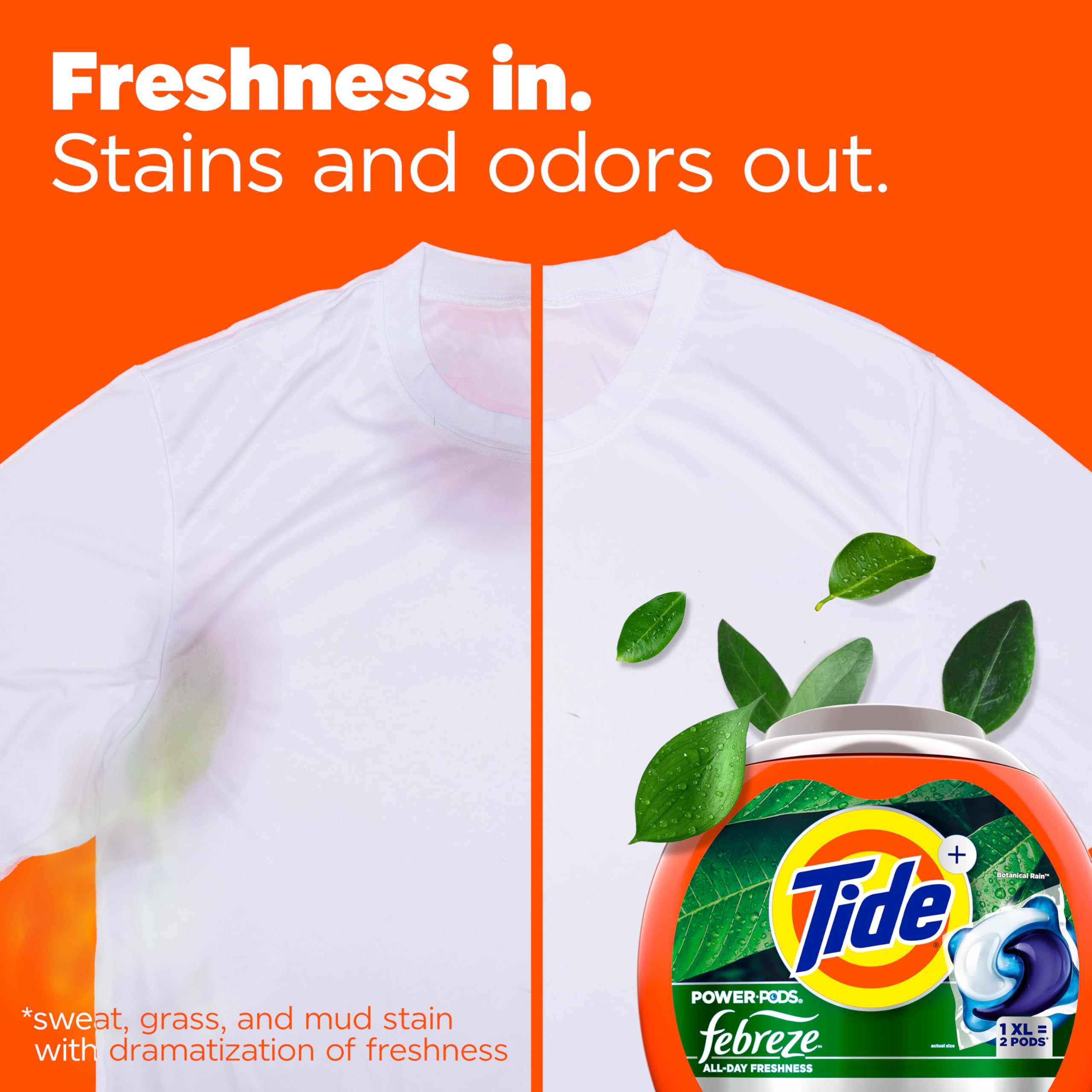 Tide Power Pods Laundry Detergent Pacs with Febreze Freshness with Odor Eliminators, Botanical Rain Scent, 45 Count
