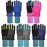 Puyawen 5 Pairs Kids Winter Snow Gloves Waterproof Ski Gloves Warm Windproof Glove for Boys Girls Skiing Skating Outdoor