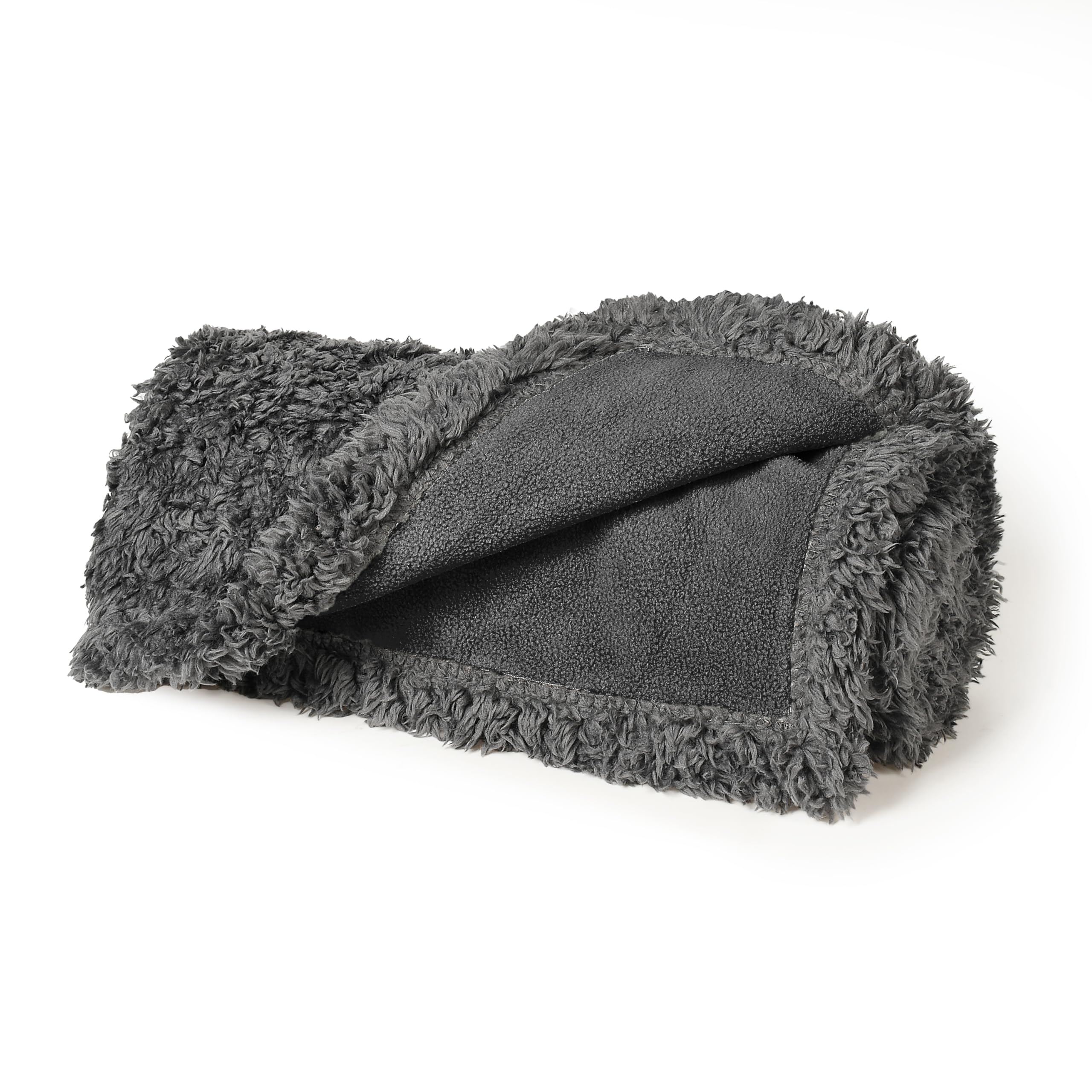 Pawsee Waterproof Dog Blanket Washable, Sherpa Fleece Pet Blanket for Puppies Cats Dogs, Reversible Waterproof Protector Cover for Dog Sofa Bed, 76 x 65 cm, Charcoal Grey
