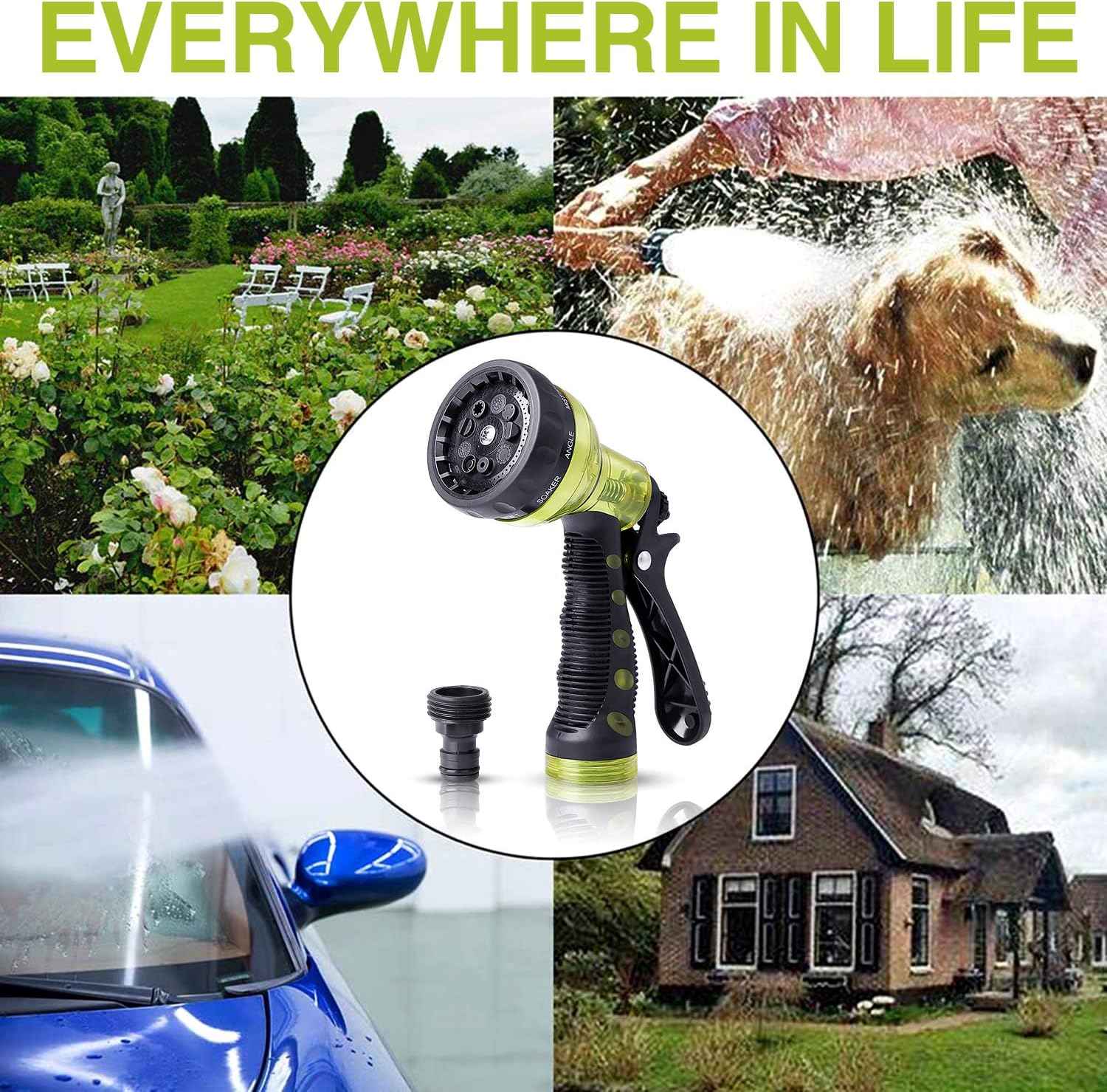 Garden Hose Nozzle, Hose Spray Nozzle, Water Hose Nozzle with 9 Adjustable Watering Patterns, Heavy Duty Hose Nozzle for Watering Plants, Cleaning, Car Wash and Showering Pets, Slip and Shock Resistant : Garden & Outdoor