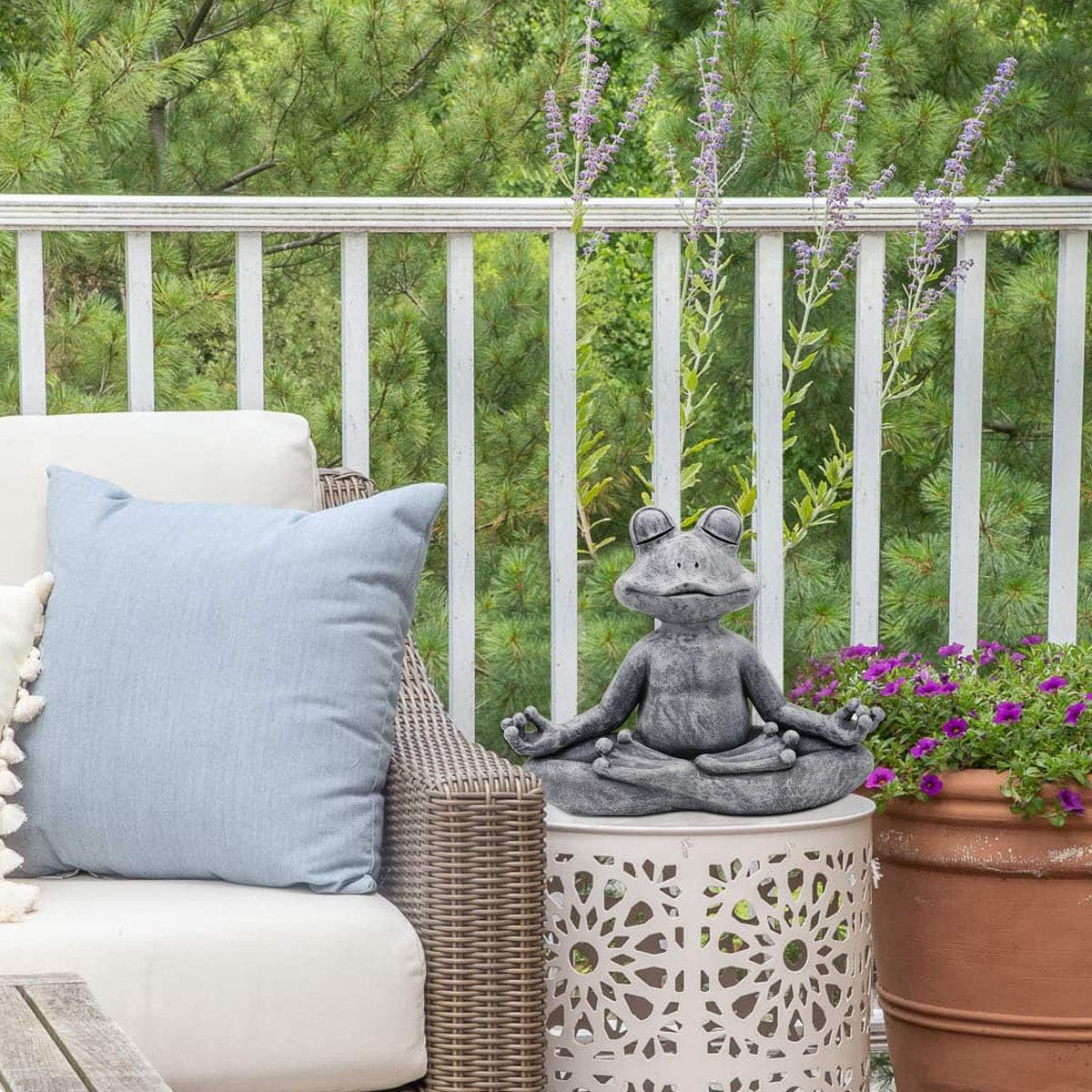 LIMEIDE Meditating Zen Yoga Frog Figurine Garden Statue - Indoor/Outdoor Garden Sculpture for Home, Patio, Yard or Lawn 12.5", Handmade Poly Resin Grey Stone Finish : Garden & Outdoor