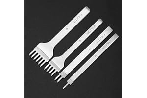 WUTA Leather Hole Punch Tool 2nd Gen Surface Fine Polished Teeth 4mm 1/2/4/6 Prong Pricking Iron Leather Punch Lacing Diamond Stitching Chisel Set (Sliver)