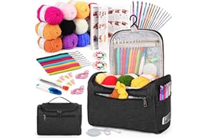 Aeelike Crochet Kit for Beginners Young and Old, First Crochet Kit for Adults Include 23pcs Crochet Hooks, 655 Yards Yarn Set for Crocheting, Instruction, Bag, Crochet Accessories and Supplies, Black