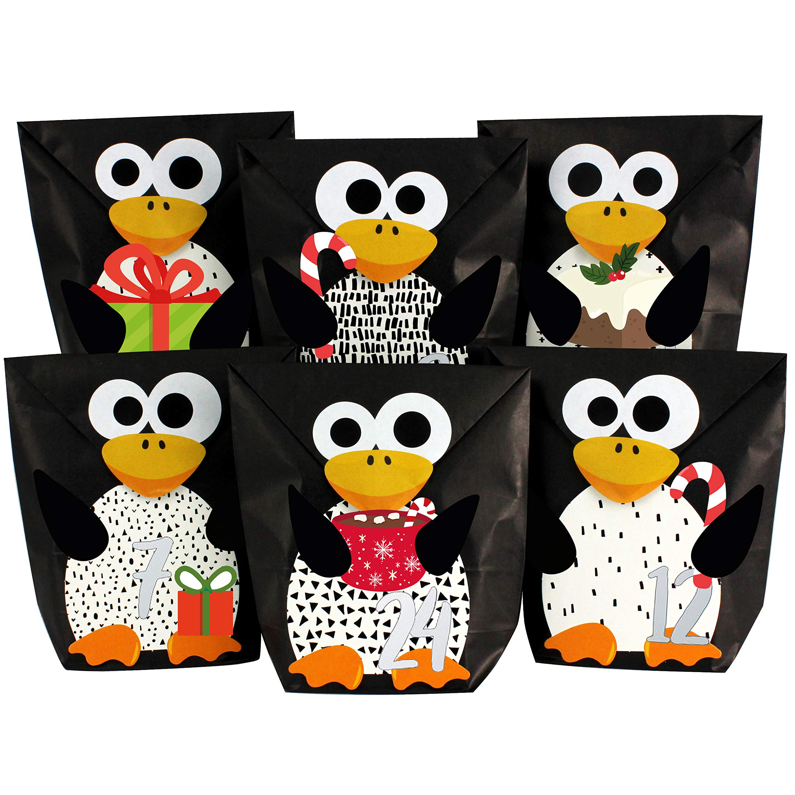 Papierdrachen DIY advent calendar to fill - pre-cut penguins - with 24 black paper bags to fill and make yourself - Christmas 2021 for kids