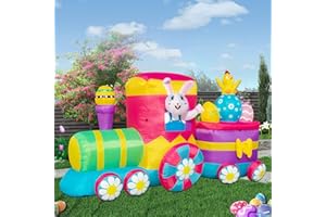 POPTREND 8 FT Easter Inflatables Outdoor Decorations,Easter Decor Outdoor Yard Decorations Blow up Inflatable Easter Bunny in The Train for Holiday Party Indoor Garden Lawn Decorations