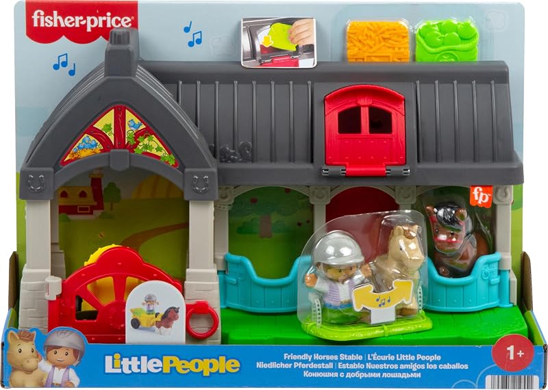 Conjunto de Brincadeiras de Cavalos Little People com Carruagem, Cavalo, Pónei e Figura, Brinquedo com Sons para Bebés +1 Ano (HWR84)