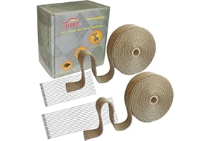 2" x 50' Titanium Exhaust Heat Wrap Roll 2 PCS for Motorcycle Fiberglass Heat Shield Tape with Stainless Ties
