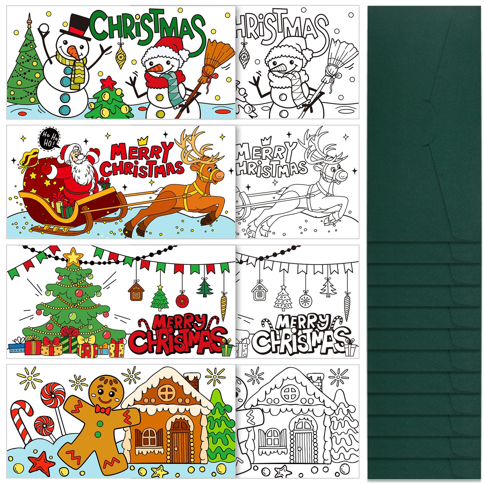 Tenare 16 Pack Colour Your Own Christmas Cards Xmas Colouring Greeting Cards Santa Snowman Xmas Tree Elk Card Making Kits for Children DIY Merry Christmas Cards with 16 Envelopes for Kids, 4 Styles