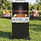 Veralune 3 Burner Gas Grill, Outdoor Propane Grill with Wheels, 445 SQ. IN | Garden Barbecue Grill, 36000 BTU, Folding Side Tables, Cast Iron Cooking Grates for, Outdoor Cooking