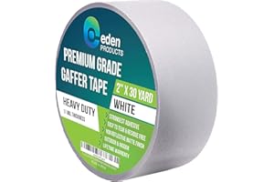 EdenProducts Professional Grade Gaffer Tape 2" x30 Yards, Floor Tape for Electrical Cords Cable Tape, Non-Reflective Matte Finish Gaff Tape, No Residue Multipurpose White Gaffers Tape 2 inch