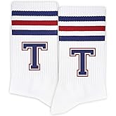 SSQBZU Red&Navy Blue Striped Initial Socks for Adult, Women&Men, Gifts for Family, Friends.