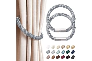 NICEEC 2 Pack Strong Magnetic Curtain Tiebacks Modern Simple Style Drape Tie Backs Convenient Decorative Weave Rope Curtain Holdbacks for Thin or Thick Home & Office Window Draperies (Dark Grey)