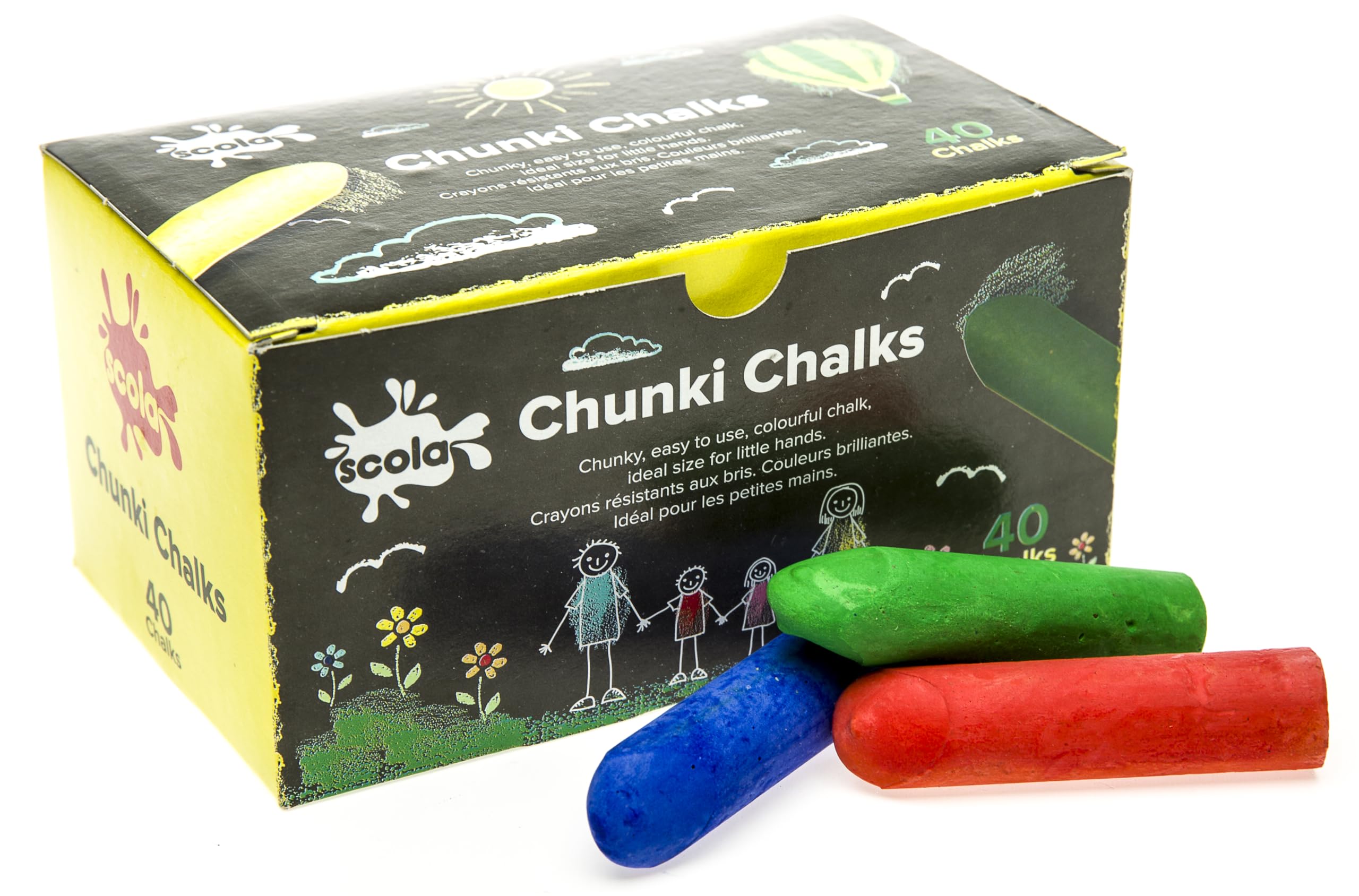 Scola Chunki Chalk, 40 Pieces, Assorted Colours, Blending, Wet and Dry Use, Suitable for 1+ Years, Art and Crafts Projects, Ideal for Schools and Kids