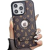 Dropcases Compatible with iPhone 15 Pro Max Case Designer for Women Girls Luxury Leather Case with Invisible Stand Shockproof Protective Phone Cover for 15 Pro Max - 6.7”(Brown)