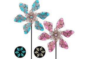2 Packs Outdoor Metal Wind Spinner for Yard and Garden, ULENDIS 35.4" Butterfly Garden Stakes Pinwheels, Wind Sculpture Kinetic Windmills Catchers for Lawn Patio Pathway Yard Courtyard Decor