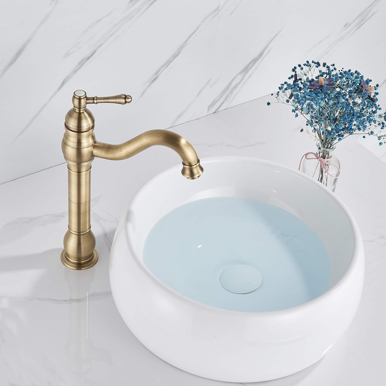 Rozin Antique Brass Bathroom Sink Tap Single Handle 360° Rotable Spout Deck Mounted Mixer Tap, Antique Brass Tall, Tall - Image 5