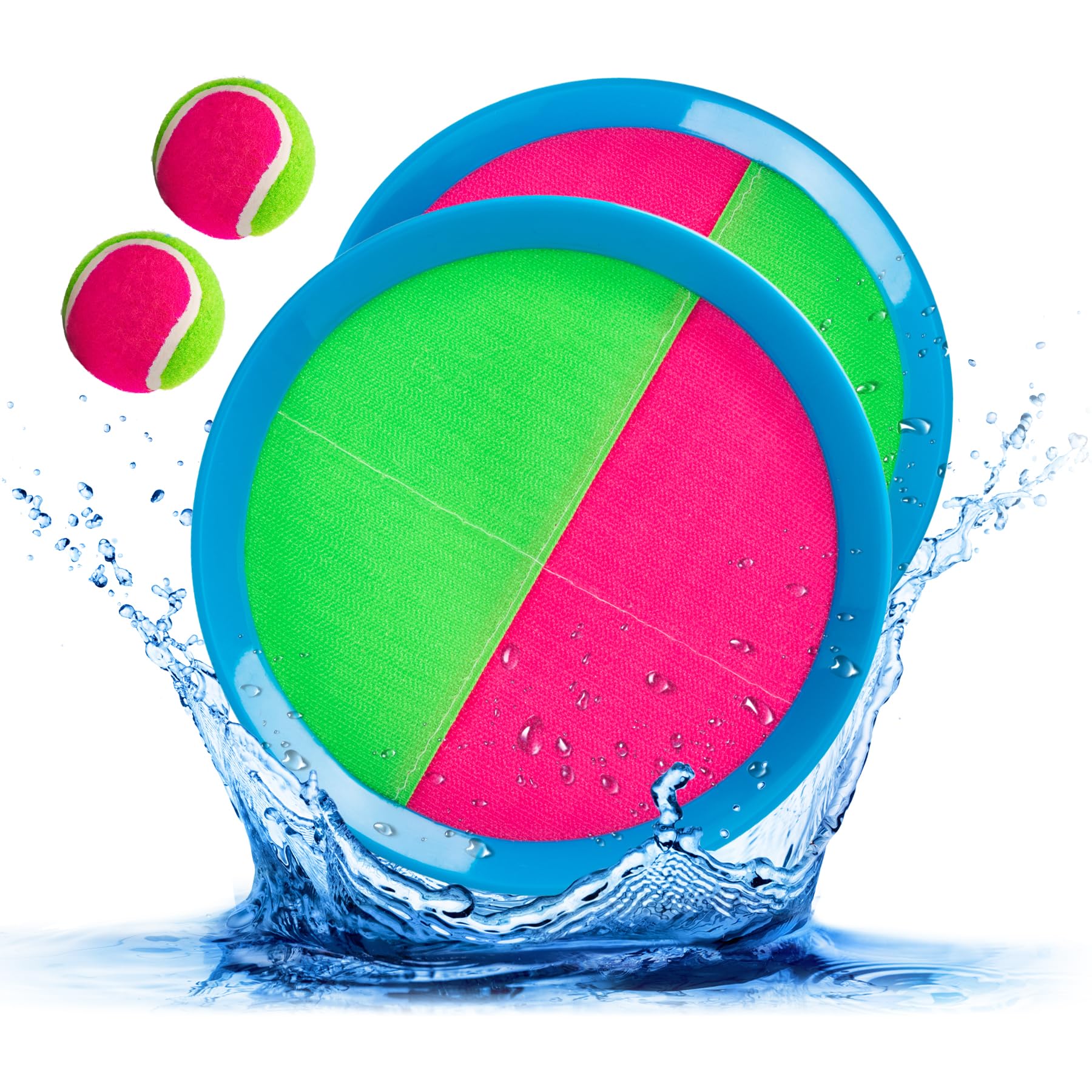 INPODAK Toss and Catch Ball Set, Catch Ball Game, Children Bat Balls Catcher Set, Beach Toys Garden Games for Kids 3-8 Years Old Pink Green
