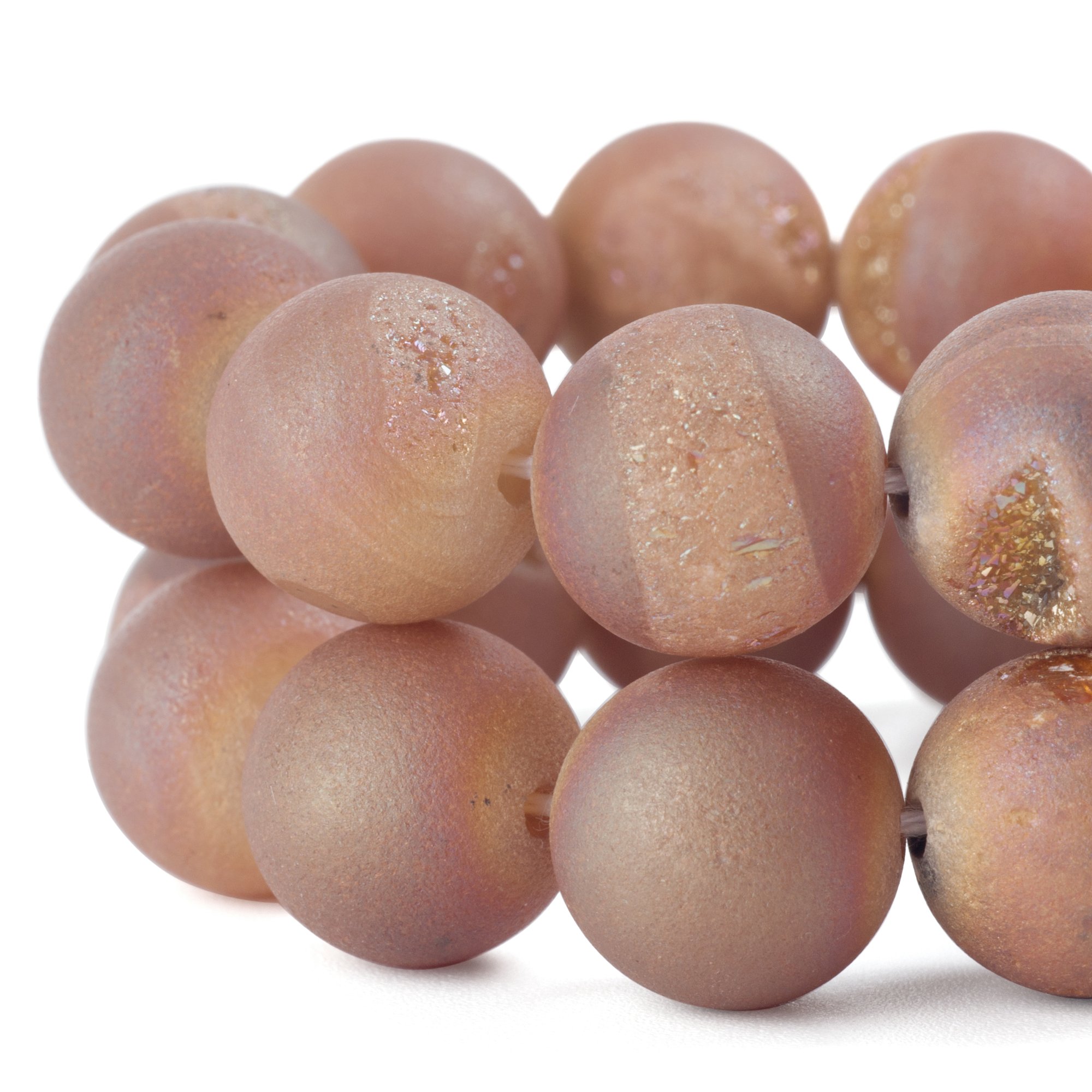 RUBYCA Round Dyed Electroplated Druzy Agate Quartz Crystal Gemstone Beads (1 Strand, Coffee, 10mm)