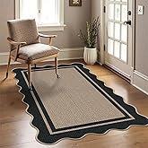GKQOOKQ Easy Jute Scalloped 3x5 Brown Area Rug,Washable Entryway Rug, Modern Door Carpet,Neutral Non-Slip Outdoor Indoor Farmhouse Rug for Living Room Kitchen Patio Bedroom