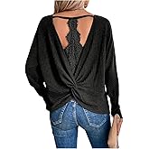 SOLY HUX Women's Long Sleeve Shirts Lace Open Back T-Shirt Casual Textured Waffle Knit Tee Tops