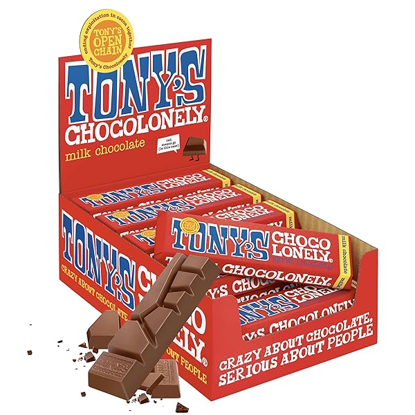 TONY’S CHOCOLONELY BELGIAN MILK CHOCOLATE CANDY BAR, PURE CHOCOLATE BARS FOR SNACKS, PARTY FAVORS, GIFTS, OR GIFT BASKET, 32% CACAO, MADE FROM QUALITY FAIRTRADE COCOA, 20 BARS, 1.76 OZ EACH