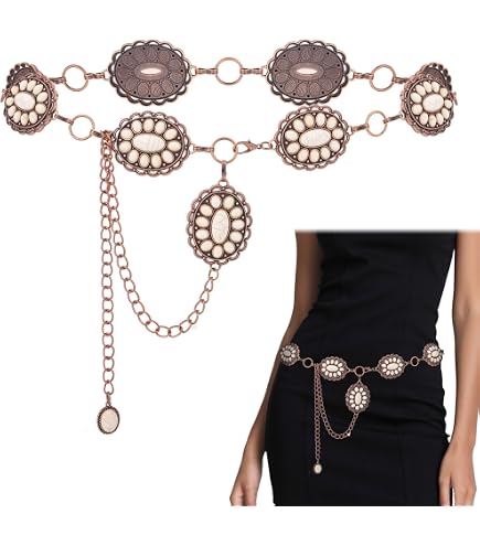 Emulily Western Concho Fashion Stone Chain Belt Western  display picture 2