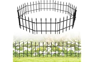 FOREHOGAR Decorative Metal Garden Fence 11in H x 12ft L, Small Border Fence Roman Column Deco, Garden Fencing for Flower Bed Lawn Landscape Outdoor, 10 Panels + 11 Stakes Black