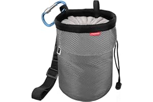 MoKo Chalk Bag, Drawstring Rock Climbing Chalk Bag Bouldering Chalk Bag Bucket with Adjustable Belt & Zippered Pockets and Carabiner for Rock Climbing Weight Lifting Gymnastics Crossfit