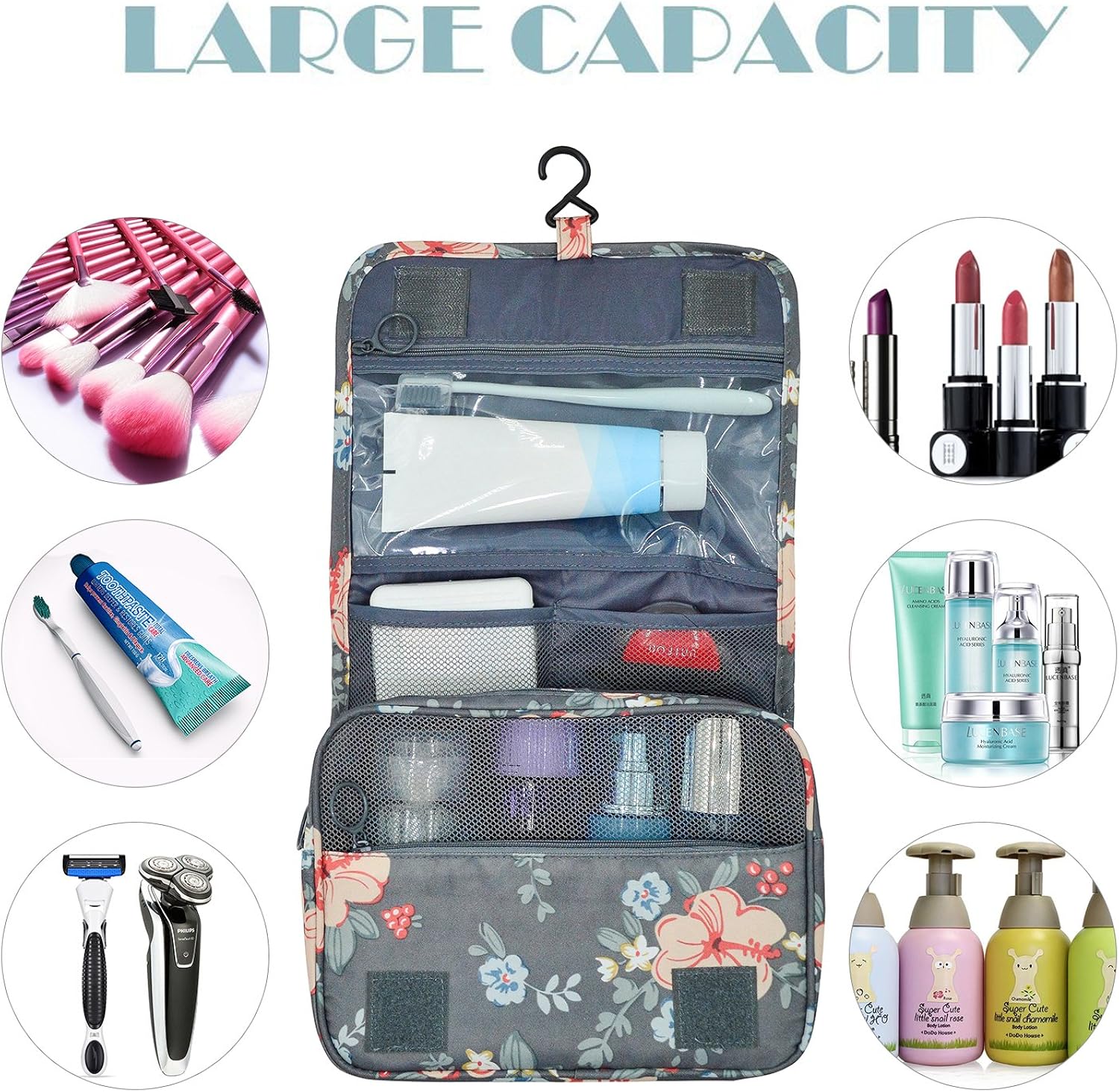 Travel Hanging Toiletry Bag Waterproof Makeup Cosmetic Bag For Women Girls,Shampoo,Toiletries: Clothing