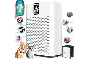 Purairia Powerful Air Purifier for Home Large Room Covers 1740ft², 2 Sided Air Inlet, Smart Control, 22dB Quiet Sleep & Auto Mode, Air Quality Sensor, HEPA Air Purifiers for Pet Hair, Dust,Odor, Smoke