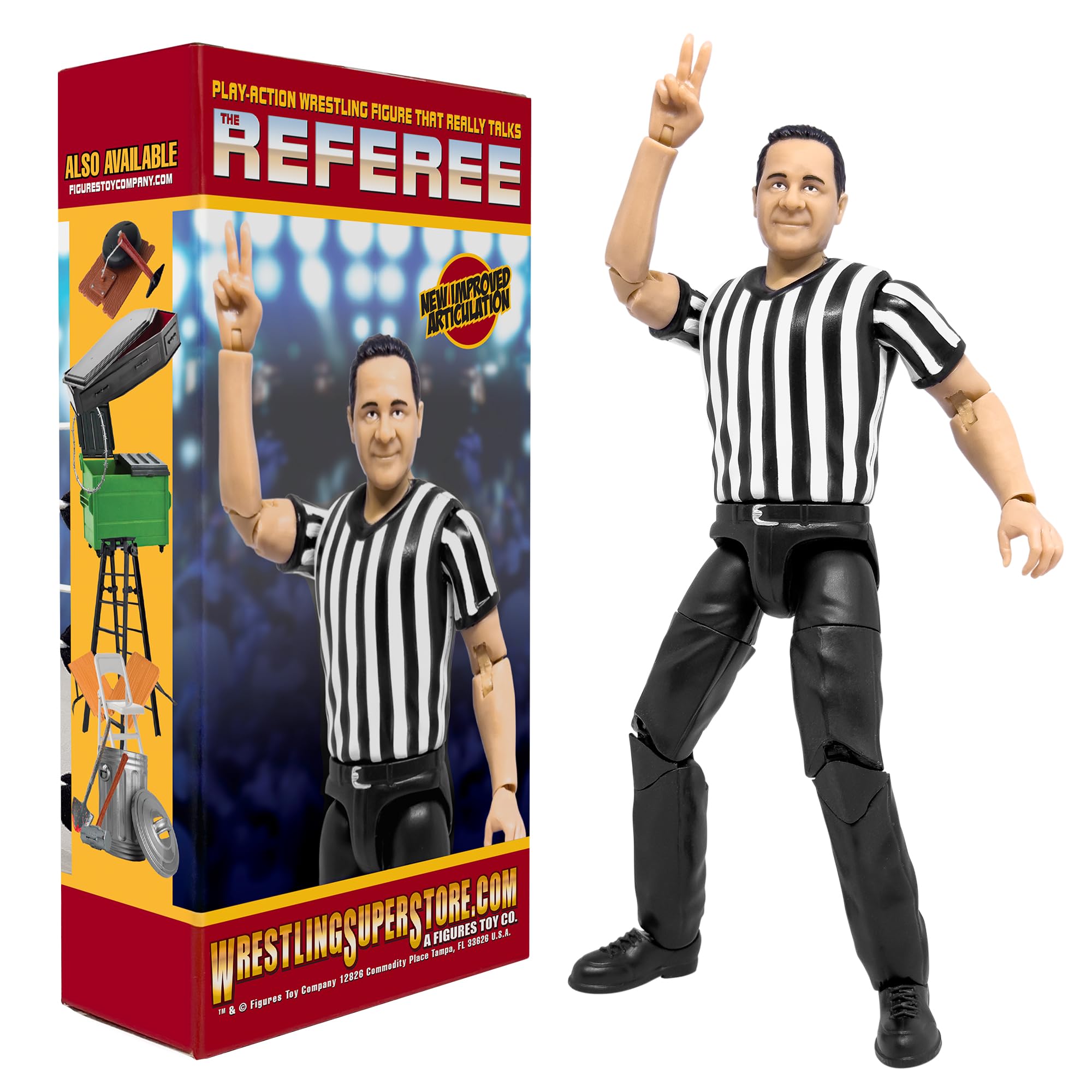 Figures Toy Company Ultimate Three Counting & Talking Wrestling Referee Action Figure with Deluxe Articulation for Wrestling Action Figures