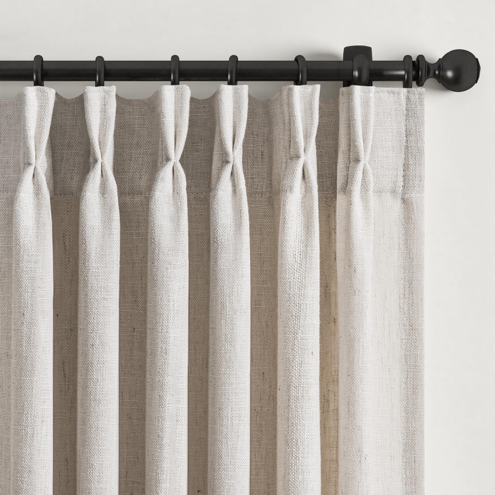 Photo 1 of 108 Inch Linen Pleated Curtains 2 Panels Set for Living Room Bedroom 2 Panels Rustic Farmhouse Back Tab Memory Trained Pinch Pleat Window Curtain Oatmeal Taupe Tan 108 Inch Length for Dining Room