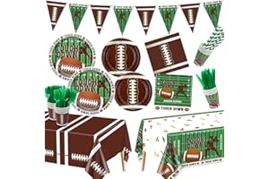 XJLANTTE Football Party Decorations - 163Pcs Touchdown Supplies Including Football Plates and Napkins, Cups, Banner and Tablecloth for Kids Fans Tailgate Gameday Birthday Party, Serve 20 Guests